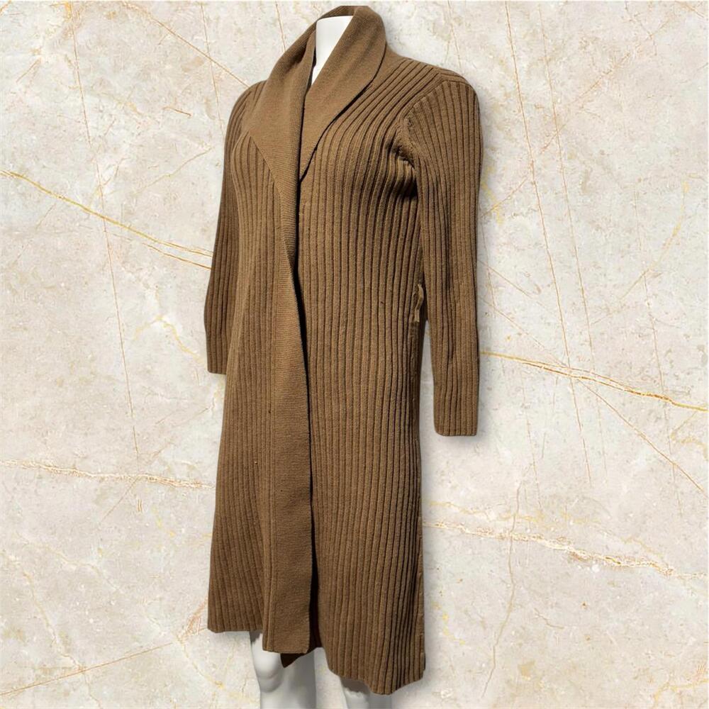 Brown Ribbed Long Knit Cardigan for Women